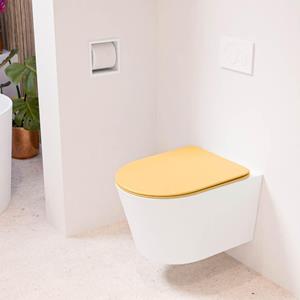 Mondiaz LAVIE wandclosetpack - 36x53cm - diepspoel - rimless - Talc (offwhite) - softclose - quick-release - toiletzitting - Ocher (geel) LAVIEsetTalOch