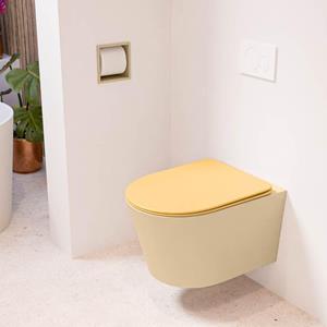 Mondiaz LAVIE wandclosetpack - 36x53cm - diepspoel - rimless - Sand (beige) - softclose - quick-release - toiletzitting - Ocher (geel) LAVIEsetSanOch
