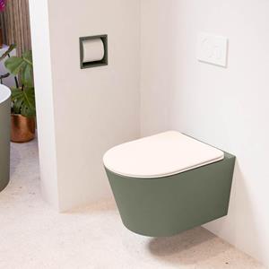 Mondiaz LAVIE wandclosetpack - 36x53cm - diepspoel - rimless - Army (groen) - softclose - quick-release - toiletzitting - Rosee (roze) LAVIEsetArmRos