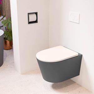 Mondiaz LAVIE wandclosetpack - 36x53cm - diepspoel - rimless - Dark grey (grijs) - softclose - quick-release - toiletzitting - Rosee (roze) LAVIEsetDgrRos