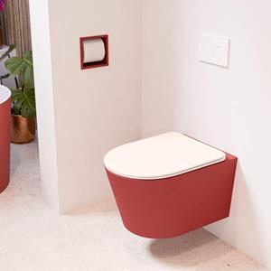 Mondiaz LAVIE wandclosetpack - 36x53cm - diepspoel - rimless - Fire (rood) - softclose - quick-release - toiletzitting - Rosee (roze) LAVIEsetFirRos