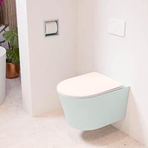 Mondiaz LAVIE wandclosetpack - 36x53cm - diepspoel - rimless - Greey (grijs) - softclose - quick-release - toiletzitting - Rosee (roze) LAVIEsetGreRos