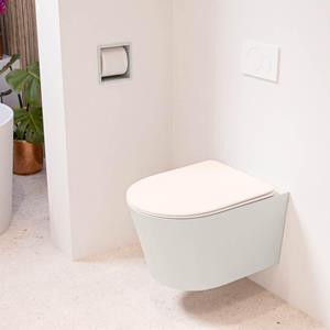 Mondiaz LAVIE wandclosetpack - 36x53cm - diepspoel - rimless - Linen (offwhite) - softclose - quick-release - toiletzitting - Rosee (roze) LAVIEsetLinRos