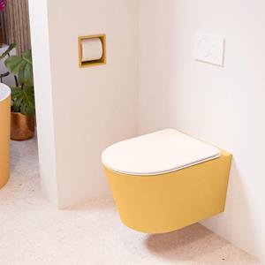 Mondiaz LAVIE wandclosetpack - 36x53cm - diepspoel - rimless - Ocher (geel) - softclose - quick-release - toiletzitting - Rosee (roze) LAVIEsetOchRos