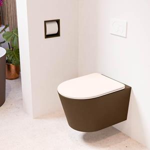 Mondiaz LAVIE wandclosetpack - 36x53cm - diepspoel - rimless - Rust (bruin) - softclose - quick-release - toiletzitting - Rosee (roze) LAVIEsetRusRos
