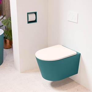 Mondiaz LAVIE wandclosetpack - 36x53cm - diepspoel - rimless - Smag (blauw) - softclose - quick-release - toiletzitting - Rosee (roze) LAVIEsetSmaRos