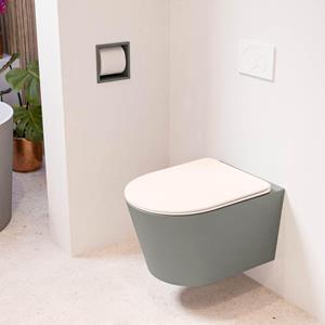 Mondiaz LAVIE wandclosetpack - 36x53cm - diepspoel - rimless - Smoke (grijs) - softclose - quick-release - toiletzitting - Rosee (roze) LAVIEsetSmoRos