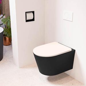 Mondiaz LAVIE wandclosetpack - 36x53cm - diepspoel - rimless - Urban (zwart) - softclose - quick-release - toiletzitting - Rosee (roze) LAVIEsetUrbRos