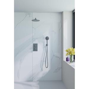 Fortifura Calvi Inbouw Regendoucheset - thermostatisch - wandarm - 25cm hoofddouche - ronde handdouche - metalen doucheslang - geborsteld Gunmetal PVD SW706207/SW720556/SW720563/SW766536/SW721170/SW79