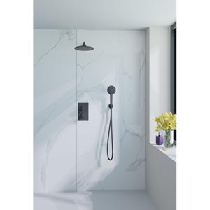 Fortifura Calvi Inbouw Regendoucheset - thermostatisch - wandarm - 25cm hoofddouche - ronde handdouche - metalen doucheslang - mat zwart SW706203/SW720553/SW720560/SW542644/SW721167