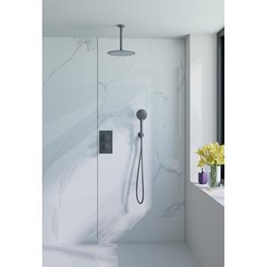 Fortifura Calvi Inbouw Regendoucheset - thermostatisch - plafondarm - 25cm hoofddouche - ronde handdouche - metalen doucheslang - geborsteld Gunmetal PVD SW706207/SW720556/SW720558/SW721170/SW766536/S