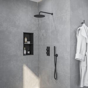 Fortifura Calvi Inbouw Regendoucheset - thermostatisch - wandarm - 25cm hoofddouche - staaf handdouche - gladde doucheslang - mat zwart SW496811/SW542644/SW706210/SW720553/SW720560/SW721