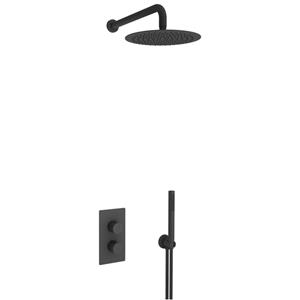 Fortifura Calvi Inbouw Regendoucheset - thermostatisch - wandarm - 25cm hoofddouche - staaf handdouche - metalen doucheslang - mat zwart SW496811/SW542644/SW706203/SW720553/SW720560/SW721