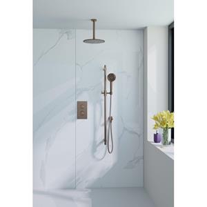Fortifura Calvi Inbouw Regendoucheset - thermostatisch - plafondarm - glijstang - 25cm hoofddouche - ronde handdouche - metalen doucheslang - geborsteld koper PVD (Koper) SW970042/SW970041/SW1159496/S