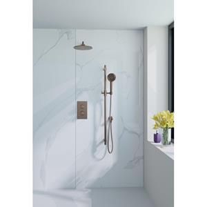 Fortifura Calvi Inbouw Regendoucheset - thermostatisch - wandarm - glijstang - 25cm hoofddouche - ronde handdouche - metalen doucheslang - geborsteld koper PVD (Koper) SW970043/SW970041/SW1159496/SW97