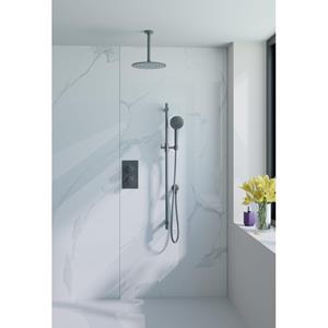 Fortifura Calvi Inbouw Regendoucheset - thermostatisch - plafondarm - glijstang - 25cm hoofddouche - ronde handdouche - metalen doucheslang - geborsteld Gunmetal PVD SW720556/SW720558/SW706207/SW11594