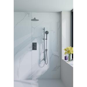 Fortifura Calvi Inbouw Regendoucheset - thermostatisch - wandarm - glijstang - 25cm hoofddouche - ronde handdouche - metalen doucheslang - geborsteld Gunmetal PVD SW720556/SW720563/SW706207/SW1159495/