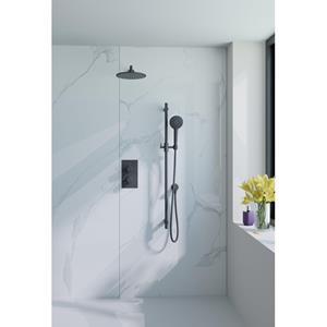 Fortifura Calvi Inbouw Regendoucheset - thermostatisch - wandarm - glijstang - 25cm hoofddouche - ronde handdouche - gladde doucheslang - mat zwart SW496816/SW542644/SW706210/SW720553/SW720560/SW721