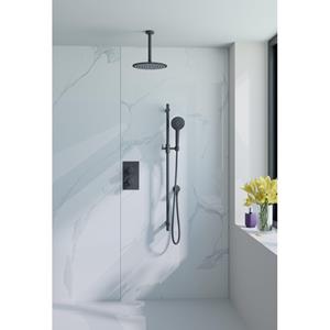 Fortifura Calvi Inbouw Regendoucheset - thermostatisch - plafondarm - glijstang - 25cm hoofddouche - ronde handdouche - gladde doucheslang - mat zwart SW377853/SW496816/SW542644/SW706210/SW720553/SW72