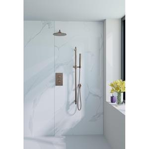 Fortifura Calvi Inbouw Regendoucheset - thermostatisch - wandarm - glijstang - 25cm hoofddouche - staaf handdouche - gladde doucheslang - Geborsteld koper PVD (Koper) SW970043/SW970041/SW1159496/SW799