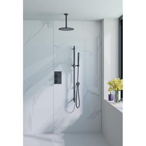 Fortifura Calvi Inbouw Regendoucheset - thermostatisch - plafondarm - glijstang - 25cm hoofddouche - staaf handdouche - metalen doucheslang - mat zwart SW377853/SW720553/SW721167/SW706203/SW767488/SW1
