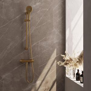 Brauer Gold Carving Douchekraan opbouw - glijstang - 1 functie - 2 carving knoppen - handdouche rond 3 standen - PVD - geborsteld goud 5-GG-250