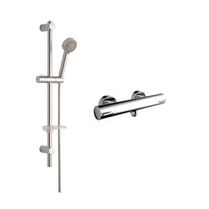 Plieger Swizz Glijstangset - 75cm - met slang - ronde handdouche - 3 standen - Voda douchekraan - thermostatisch - chroom SW499643/SW790144