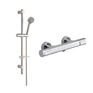 Plieger Swizz Glijstangset - 75cm - met slang - ronde handdouche - 3 standen - Milano douchekraan - thermostatisch - chroom SW541749/SW790144