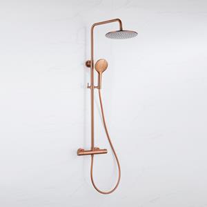 Fortifura Calvi Regendoucheset - thermostatisch - 25cm hoofddouche - gladde slang - ronde handdouche - Geborsteld koper PVD (Koper) SW1159502 SW970047 SW799407