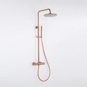 Fortifura Calvi Regendoucheset - thermostatisch - 25cm hoofddouche - gladde slang - staaf handdouche - Geborsteld koper PVD (Koper) SW1159502 SW799407