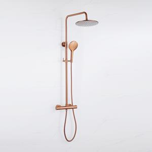 Fortifura Calvi Regendoucheset - thermostatisch - 25cm hoofddouche - metalen slang - ronde handdouche - Geborsteld koper PVD (Koper) SW1159502 SW970047