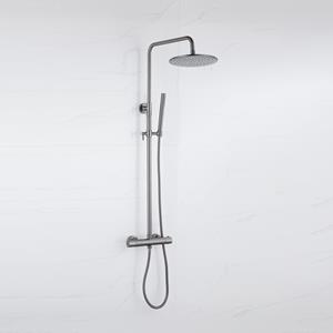 Fortifura Calvi Regendoucheset - thermostatisch - 30cm hoofddouche - metalen slang - staaf handdouche - Geborsteld Gunmetal PVD SW1159500 SW1139123