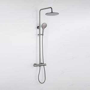 Fortifura Calvi Regendoucheset - thermostatisch - 30cm hoofddouche - metalen slang - ronde handdouche - Geborsteld Gunmetal PVD SW1159500 SW1139123 SW799451