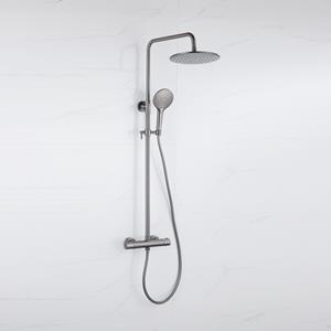 Fortifura Calvi Regendoucheset - thermostatisch - 30cm hoofddouche - gladde slang - ronde handdouche - Geborsteld Gunmetal PVD SW1159500 SW1139123 SW799451 SW721165