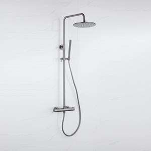 Fortifura Calvi Regendoucheset - thermostatisch - 30cm hoofddouche - gladde slang - staaf handdouche - Geborsteld Gunmetal PVD SW1159500 SW1139123 SW721165