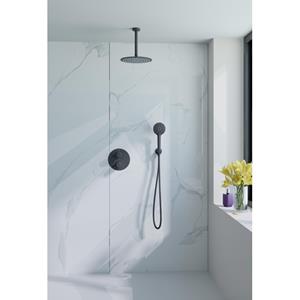Fortifura Calvi Inbouw Regendoucheset - rond - thermostatisch - plafondarm - 25cm hoofddouche - ronde handdouche - mat zwart SW706203/SW720553/SW496816/SW377853/SW542644/SW721