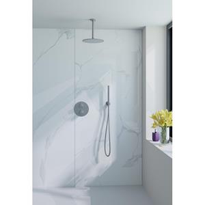 Fortifura Calvi Inbouw Regendoucheset - rond - thermostatisch - plafondarm - 25cm hoofddouche - staaf handdouche - Geborsteld RVS PVD (RVS) SW1159493/SW377868/SW720554/SW542645/SW728177/SW49
