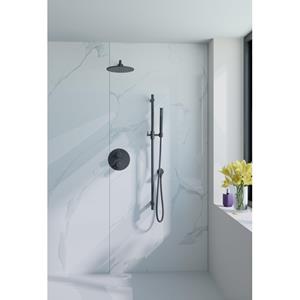 Fortifura Calvi Inbouw Regendoucheset - rond - thermostatisch - wandarm - glijstang - 25cm hoofddouche - staaf handdouche - gladde doucheslang - mat zwart SW496811/SW542644/SW706210/SW720553/SW720560/