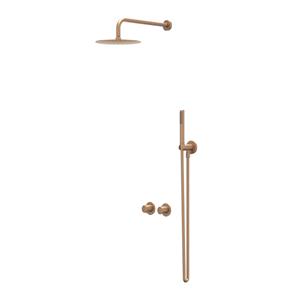 Ivy Bond Regendoucheset - inbouw - symmetry - 2-weg stop-omstel - 15cm plafondbuis - 25cm slim hoofddouche - glijstang met uitlaat - 150cm doucheslang - 3-standen handdouche - Geborsteld mat koper PVD