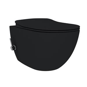 Creavit Hangend Toiletset - 35.3x51cm - Bidetsproeier warm/koud - spoelrandloos - met zitting - mat zwart SW1152759/SW1152725