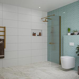 Fortifura Galeria inloopdouche - 50x200cm - ribbelglas - wandarm - Geborsteld koper PVD (Koper) SW797947/SW876702