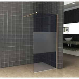 Wiesbaden Slim inloopdouche 90x200cm 8mm nano glas gedeeltelijk mat rookglas messing sw295910/sw373478