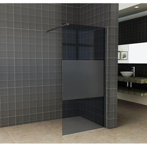Wiesbaden Slim inloopdouche 110x200cm 8mm nano glas gedeeltelijk mat rookglas mat zwart sw203911/sw373480