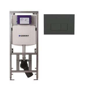 Geberit/Burda Geberit Inbouwreservoir - UP320 - QeramiQ push bedieningsplaat - dualflush - rechthoekige knoppen - kunststof antraciet mat SW1102377 0701131