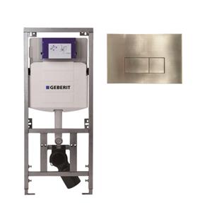 Geberit/Burda Geberit Inbouwreservoir - UP320 - QeramiQ metal bedieningsplaat - dualflush - rechthoekige knoppen - metaal goud geborsteld SW706201 0701131