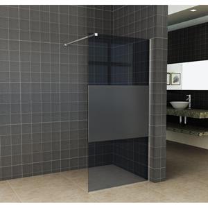 Wiesbaden Slim inloopdouche 90x200cm 8mm nano glas gedeeltelijk mat rookglas geborsteld staal sw203912/sw373478
