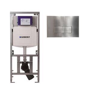 Geberit/Burda Geberit Inbouwreservoir - UP320 - QeramiQ metal bedieningsplaat - dualflush - rechthoekige knoppen - metaal RVS SW706195 0701131