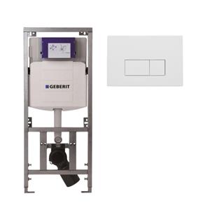 Geberit/Burda Geberit Inbouwreservoir - UP320 - QeramiQ metal bedieningsplaat - dualflush - rechthoekige knoppen - metaal wit mat SW706191 0701131