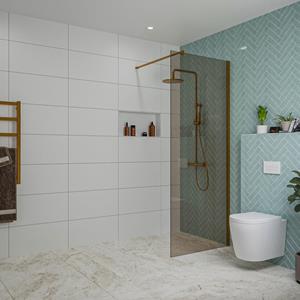 Fortifura Galeria inloopdouche - 80x200cm - rookglas - wandarm - Geborsteld koper PVD (Koper) SW797939/SW876702