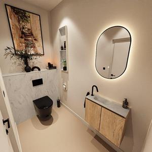 Mondiaz TURE-DLUX 60cm toiletmeubel Washed Oak. EDEN wastafel Opalo positie links. Met 1 kraangat. TUREDX60WASL1OPA